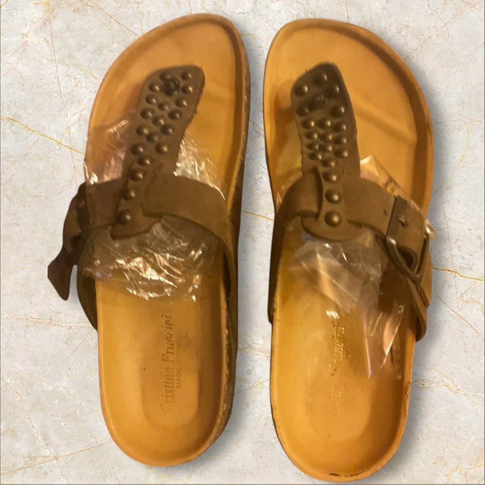 Cristina Francini Studded Brown Leather Sandals
